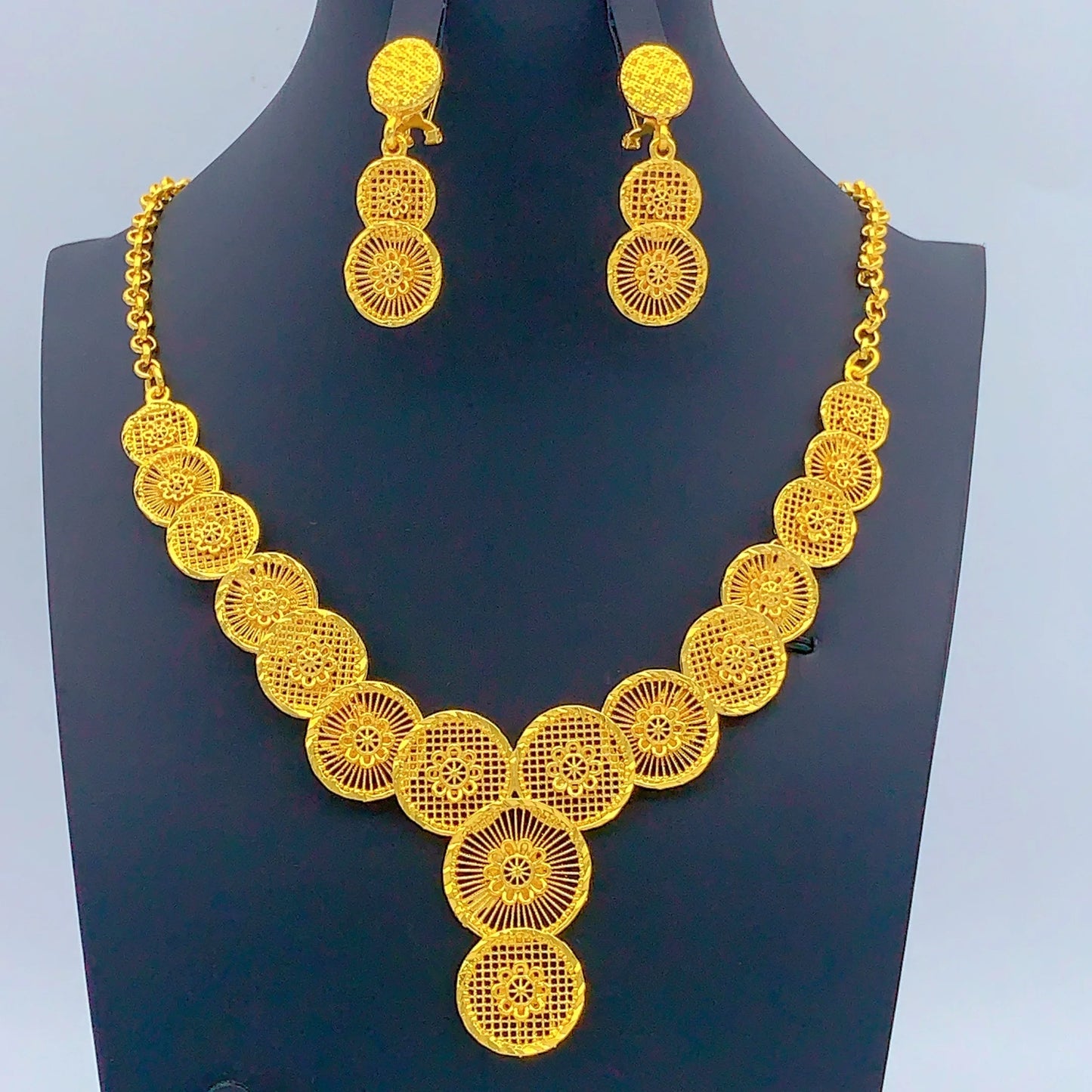 Indian 24K Gold Plated Jewelry Set For Women Nigeria Dubai African Bridal Necklace Earrings Wedding Party Gift Jewellery