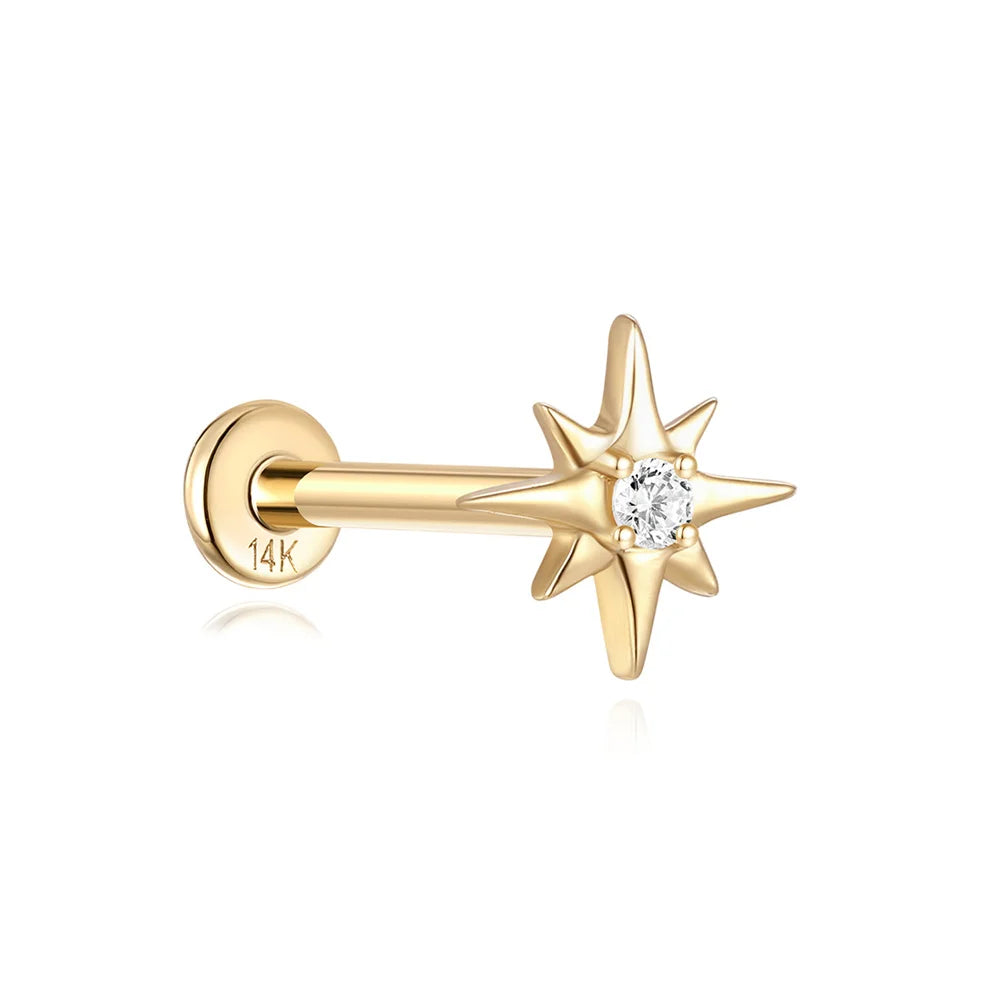 AIDE Single 1piece 14K Solid Gold Jewelry Stud Earring For Women Simple Mini Puncture Earrings Yellow Gold Jewelry Birthday Gift