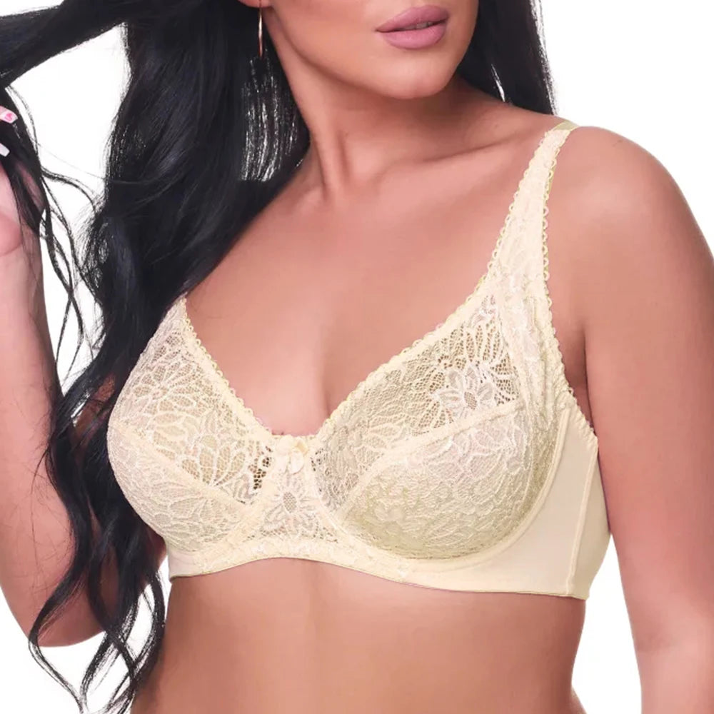 Plus Size Bras For Womens Lace Sexy Bra Perspective Underwire Female Lingerie BH Tops C D DD E F Cup