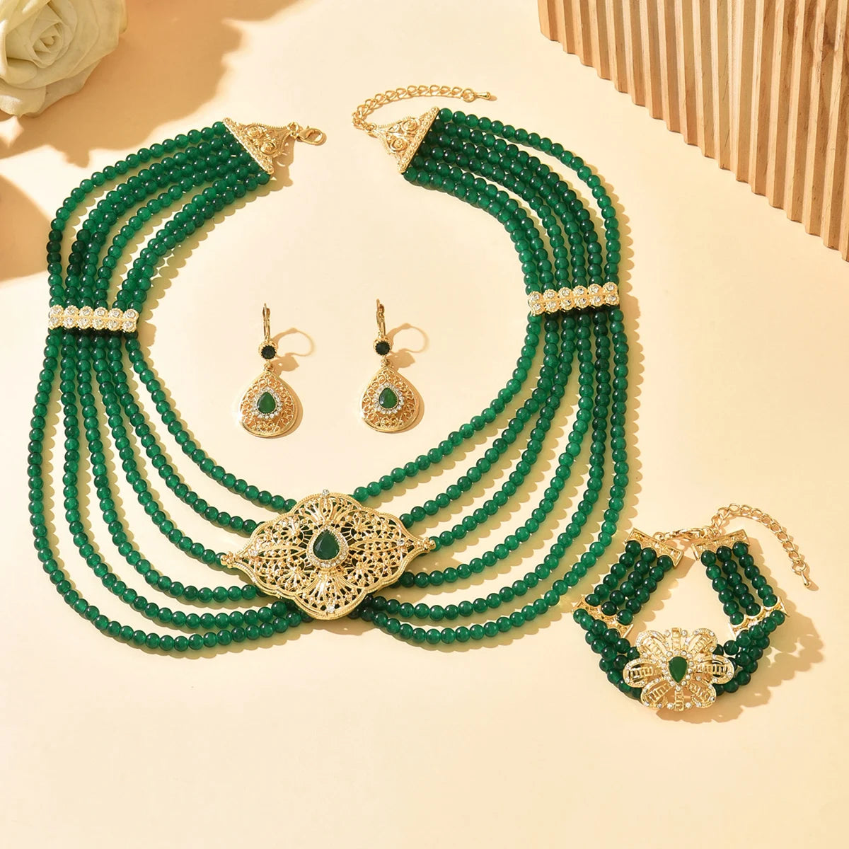 Luxurious Pearl & Gemstone Gold Jewelry Set, Exquisite Wedding Accessory For Ethnic Bridal Looks & Traditional Celebrations