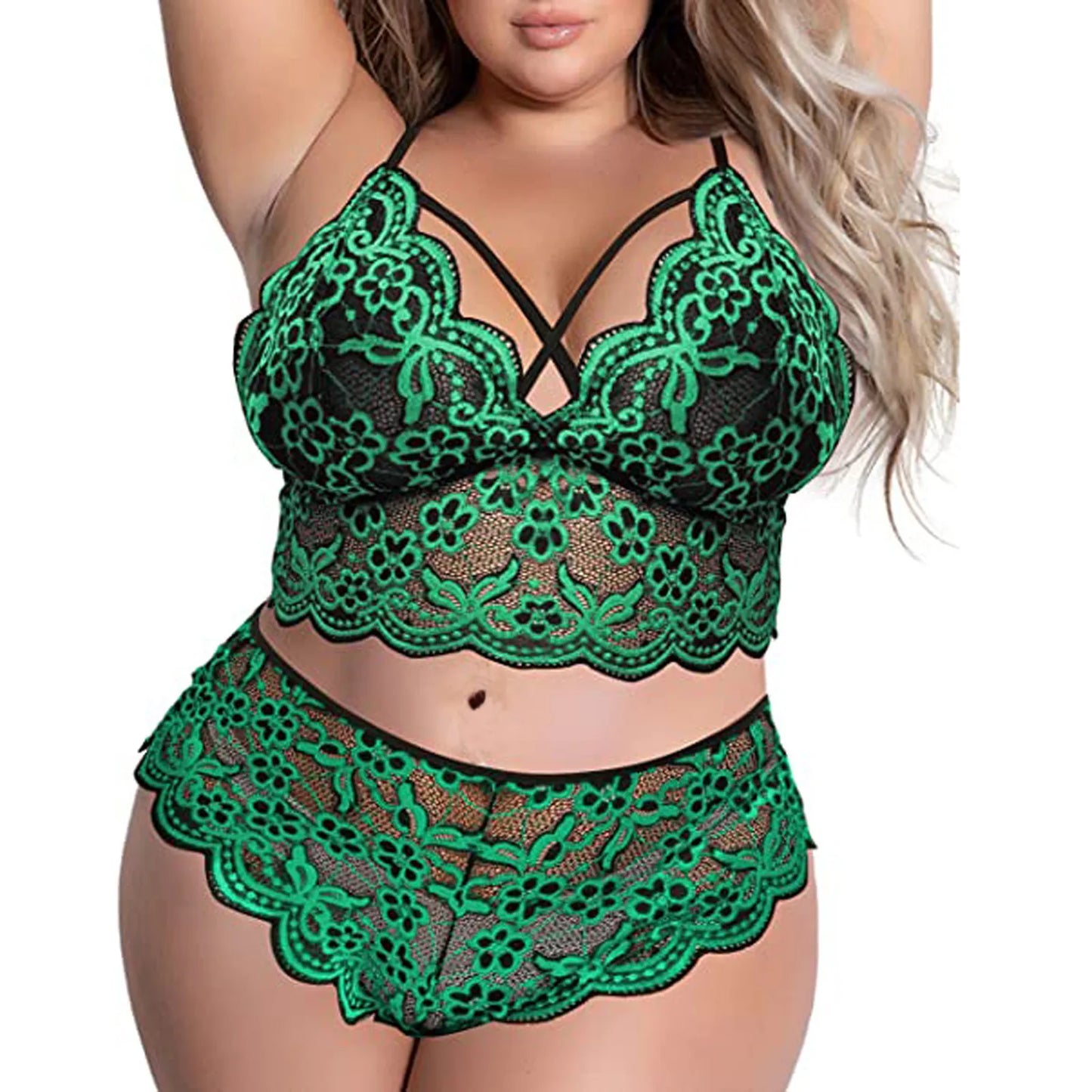 Plus Size Bra 2 Pieces Sets Sexy Lingerie Women Lace Embroidery Bra & Brief Sets Underwear Sleepwear Pajamas Exotic Set 4XL
