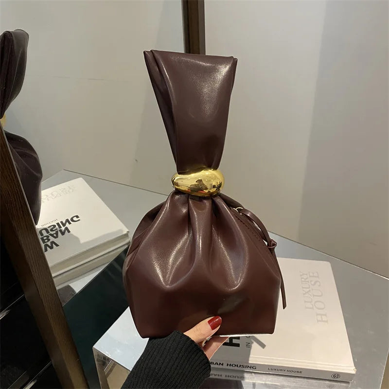 Fashion Pu Leather Women Handbags Vintage Pleated Design Ladies Small Tote Bag Elegant Evening Bags Female Bucket Dinner Purse