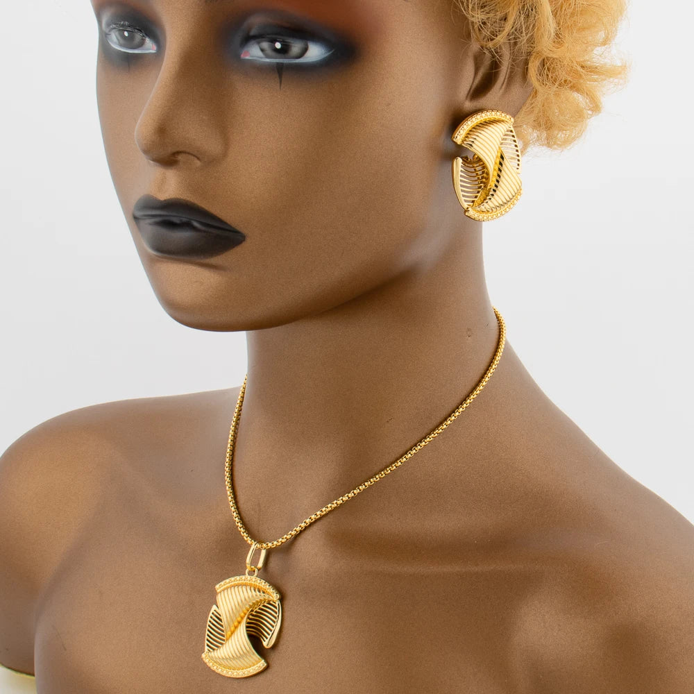 Fashion Gold Plated Jewelry for Women Necklace Earrings and Bracelet Set Dubai Engagement Bridal Accessories Gift Set