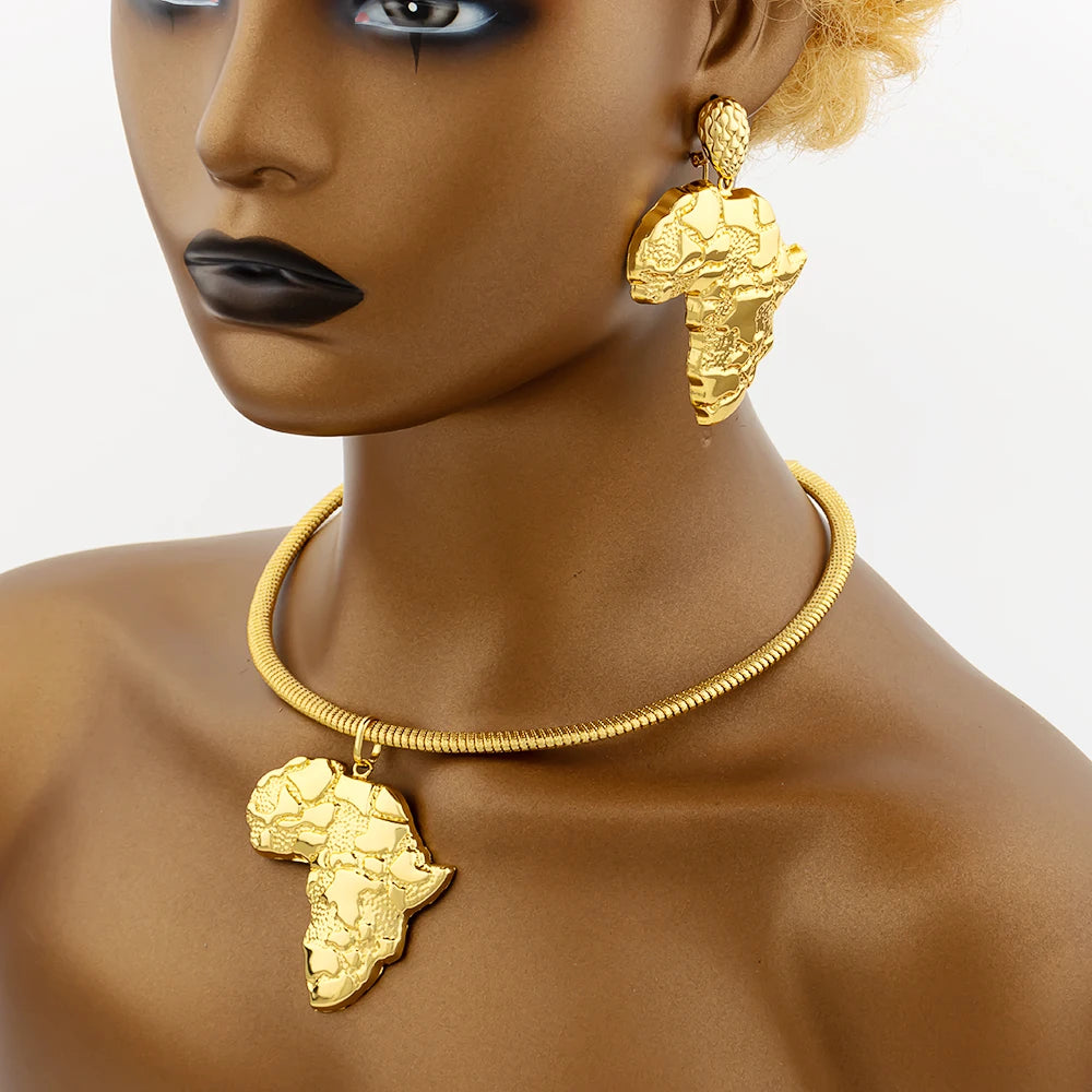 African Gold Color Jewelry Set for Women Large Earrings and Pendant Italian Luxury Necklace Bangle Ring Weddings Jewellery Gift