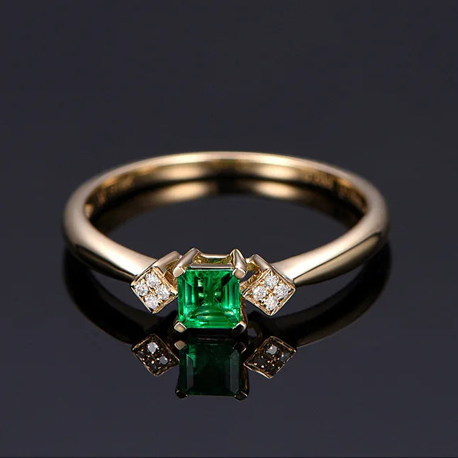 Fine Jewelry 18K Yellow Gold Rings for Women Luxury Emerald Green Gemstone Rings Romantic Wedding Engagement Party Gift for Girl