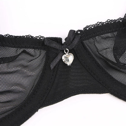 Varsbaby Sexy Lace Unlined Underwear Set Solid Transparent Three Quarters Yarn Thong Plus Size Bra Set