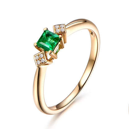 Fine Jewelry 18K Yellow Gold Rings for Women Luxury Emerald Green Gemstone Rings Romantic Wedding Engagement Party Gift for Girl