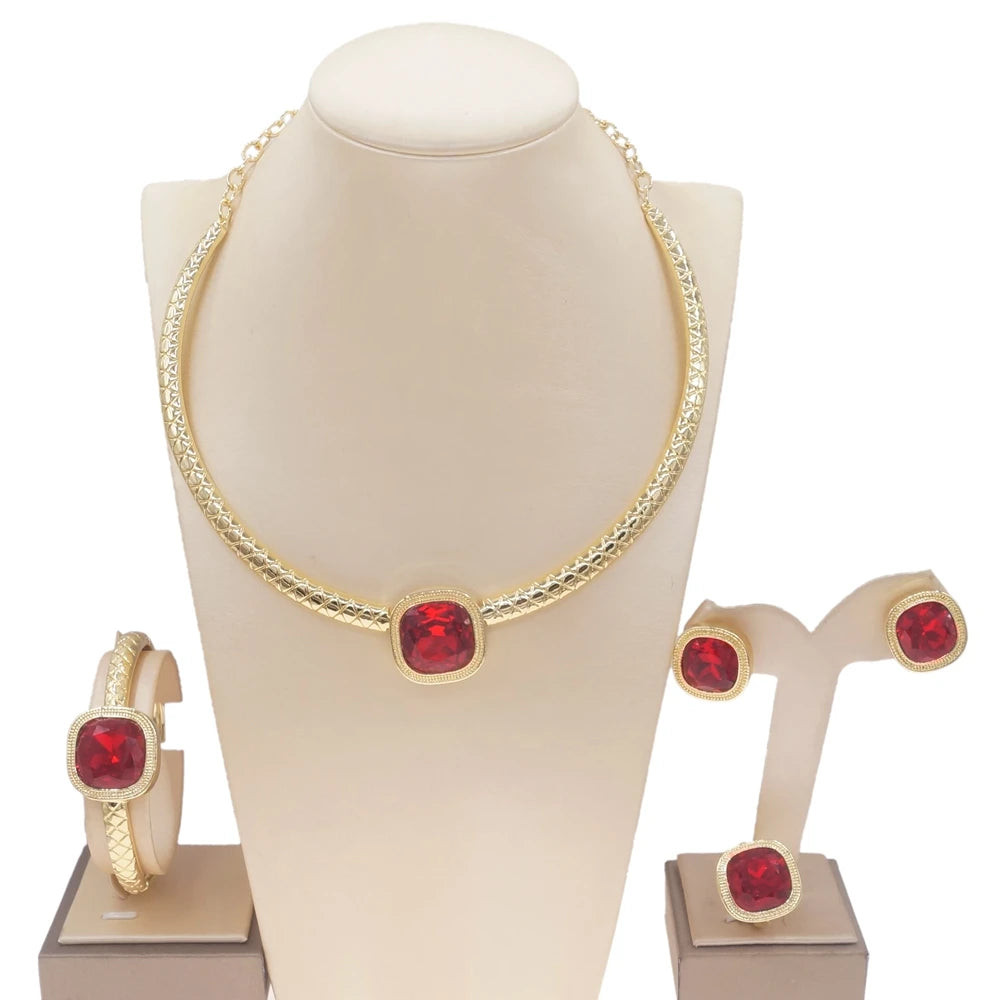 Luxury Stainless Steel Jewelry 24K Gold Plated Dubai Bridal Wedding Party Jewelry Accessories Gift Women Necklace Gifts Yll
