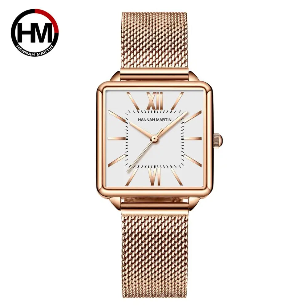 Japan Quartz Movement Green Dial Roman Square Watches Case Stanless Steel Fashion Wristwatch Ladies Rose Gold Watches For Women