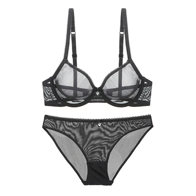 Varsbaby New Ultra-thin Mesh Lace Sexy Lingerie Women Transparent Gather Plus Size Bra Sets