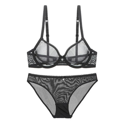 Varsbaby New Ultra-thin Mesh Lace Sexy Lingerie Women Transparent Gather Plus Size Bra Sets
