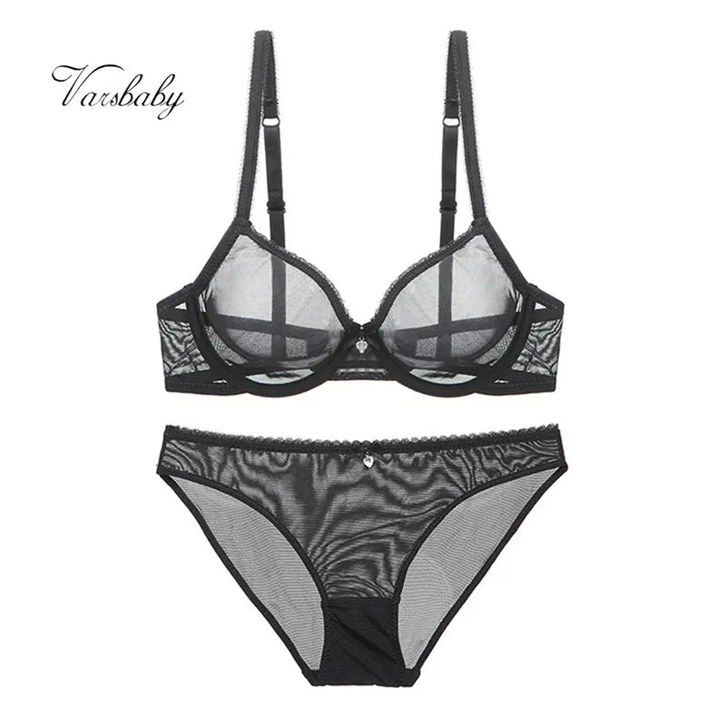 Varsbaby New Ultra-thin Mesh Lace Sexy Lingerie Women Transparent Gather Plus Size Bra Sets