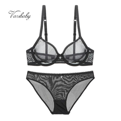 Varsbaby New Ultra-thin Mesh Lace Sexy Lingerie Women Transparent Gather Plus Size Bra Sets