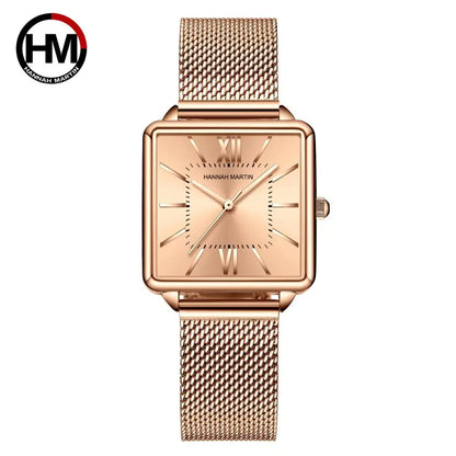 Japan Quartz Movement Green Dial Roman Square Watches Case Stanless Steel Fashion Wristwatch Ladies Rose Gold Watches For Women