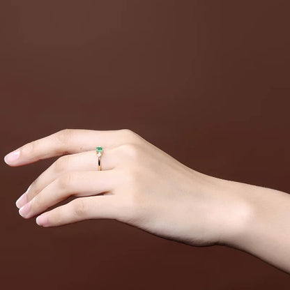 Fine Jewelry 18K Yellow Gold Rings for Women Luxury Emerald Green Gemstone Rings Romantic Wedding Engagement Party Gift for Girl