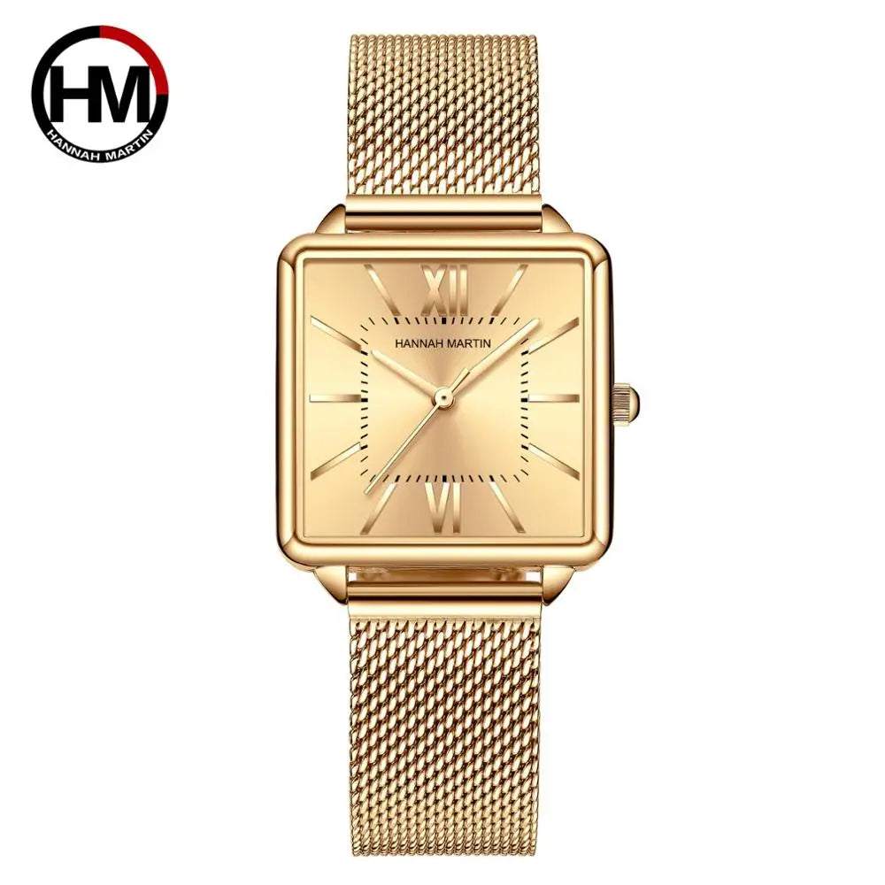 Japan Quartz Movement Green Dial Roman Square Watches Case Stanless Steel Fashion Wristwatch Ladies Rose Gold Watches For Women