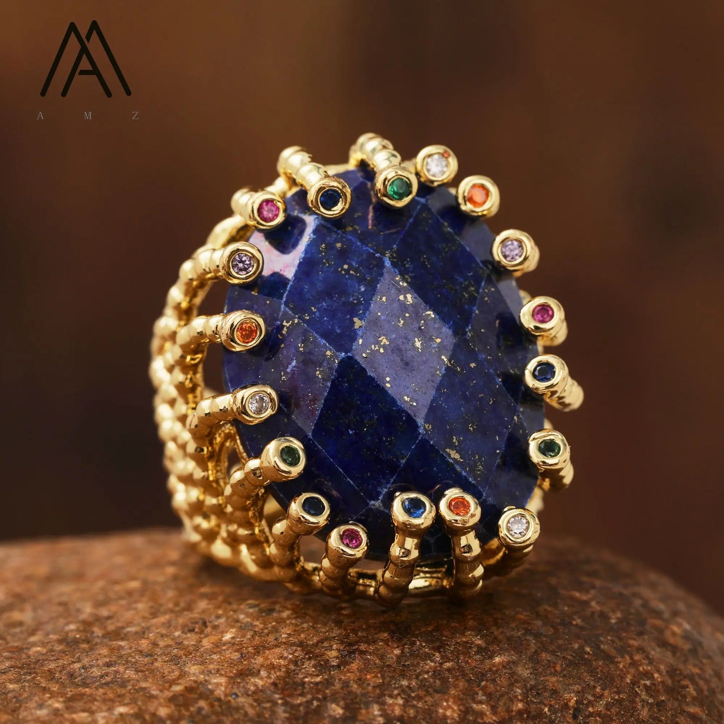 Luxury Vintage Gemstone Ring 18K Gold-Plated Women's Ring Natural Crystal Labradorite Rings Daily Wear Jewelry Gift Jewels