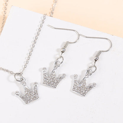 Gold/Silver Color Jewelry Set Luxury Shining Zircon Bear Crown Planet Earrings Necklace Sets For Party Anniversary Exquisite Gif