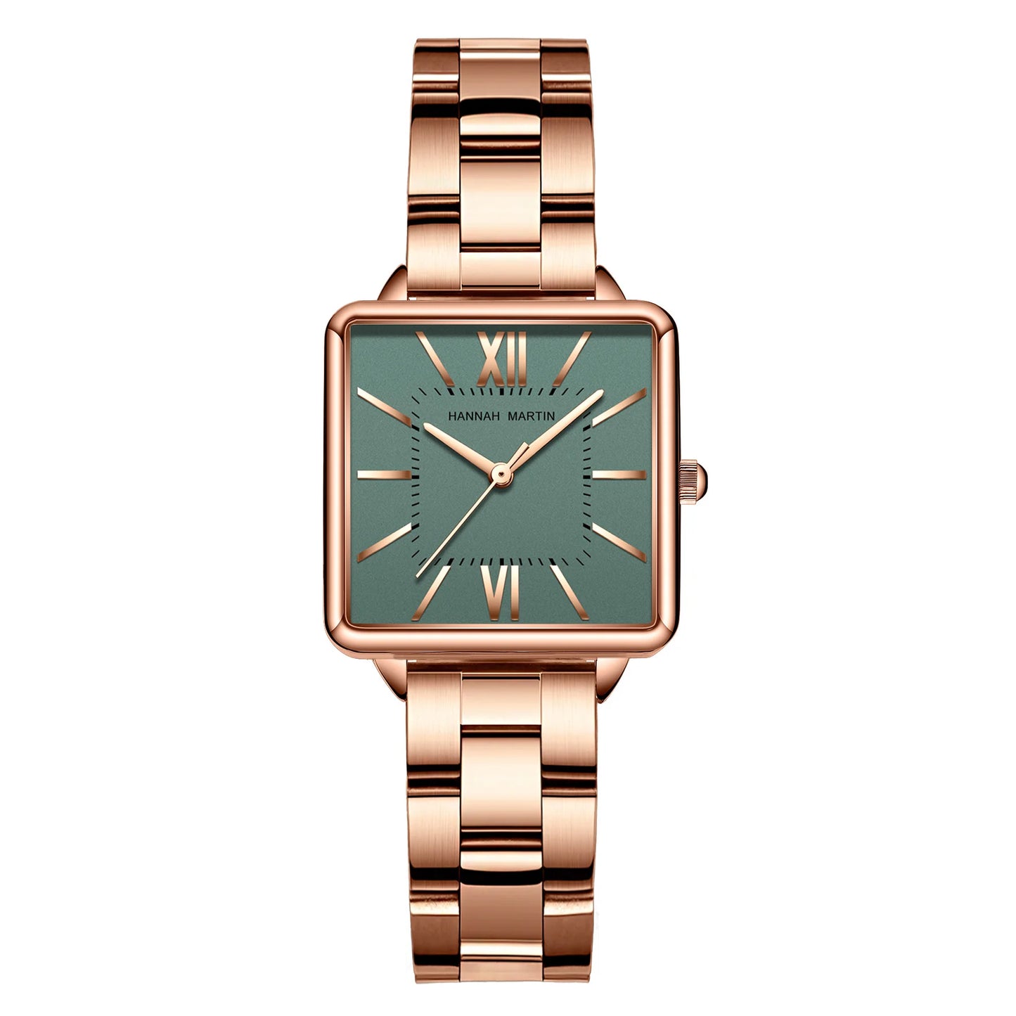 Japan Quartz Movement Green Dial Roman Square Watches Case Stanless Steel Fashion Wristwatch Ladies Rose Gold Watches For Women