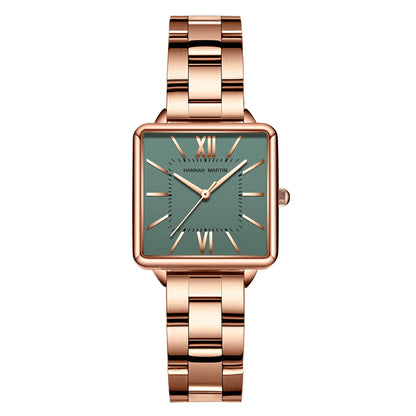 Japan Quartz Movement Green Dial Roman Square Watches Case Stanless Steel Fashion Wristwatch Ladies Rose Gold Watches For Women