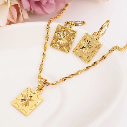 Fashion Gold Color Jewelry for Women Necklace Earrings Set Party Accessories Dubai India Africa Gift