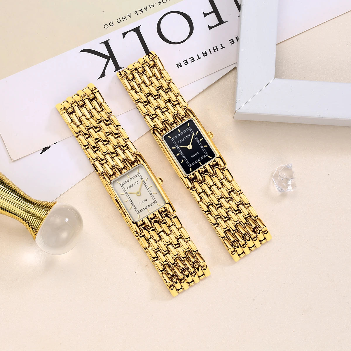Small Gold Watches for Women - Dainty Analog Quartz Watch for Women - Ladies Watches Square Bracelet Watches for Casual Dress