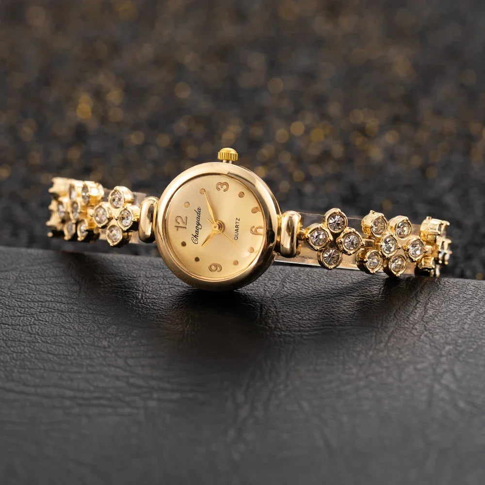 Luxury Women's Wristwatch Fashion Rhinestone Gold Watches for Women Simple Elegant Ladies Quartz Bracelet Watch montre femme