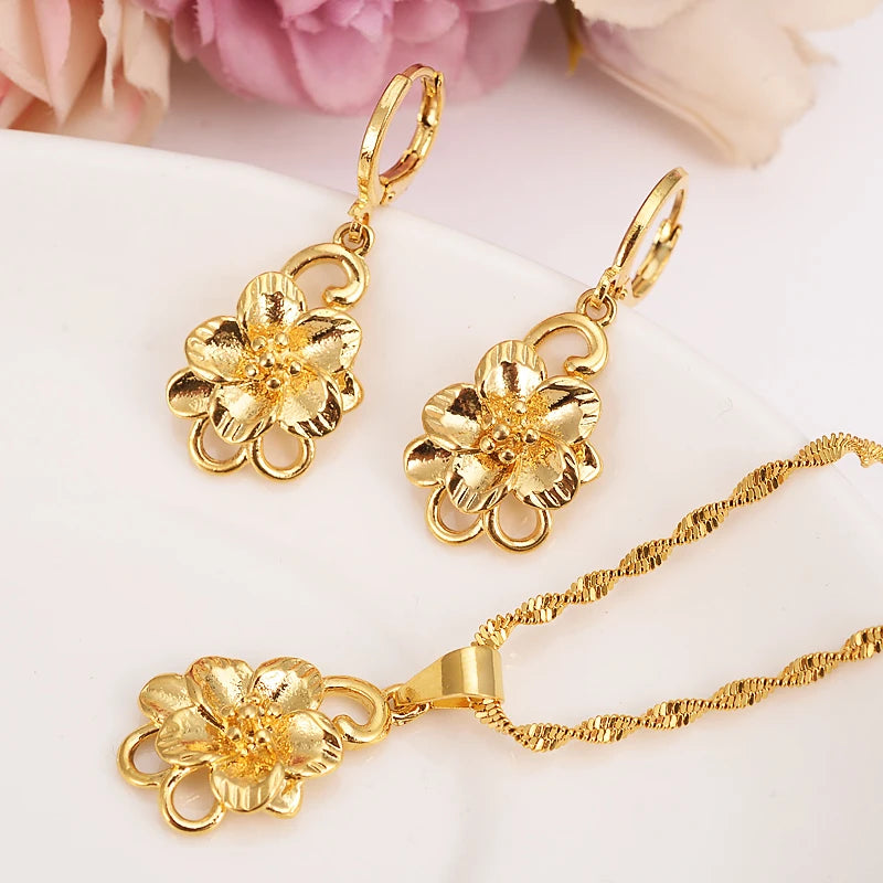 Fashion Gold Color Jewelry for Women Necklace Earrings Set Party Accessories Dubai India Africa Gift