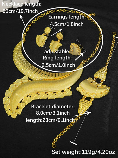 Dubai Fashion Gold Color Jewelry Set Pendant Necklace for Women Bracelet Earrings Ring Luxury Wedding Party Gift