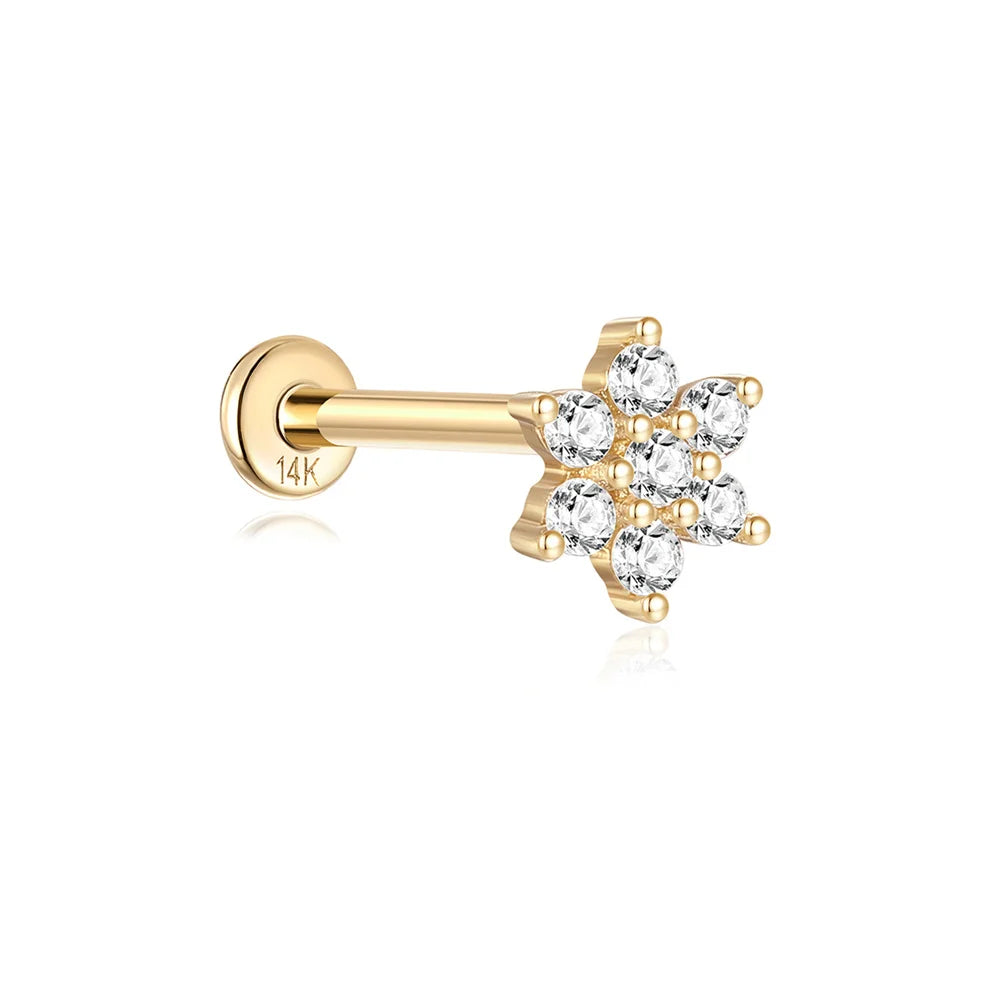 AIDE Single 1piece 14K Solid Gold Jewelry Stud Earring For Women Simple Mini Puncture Earrings Yellow Gold Jewelry Birthday Gift