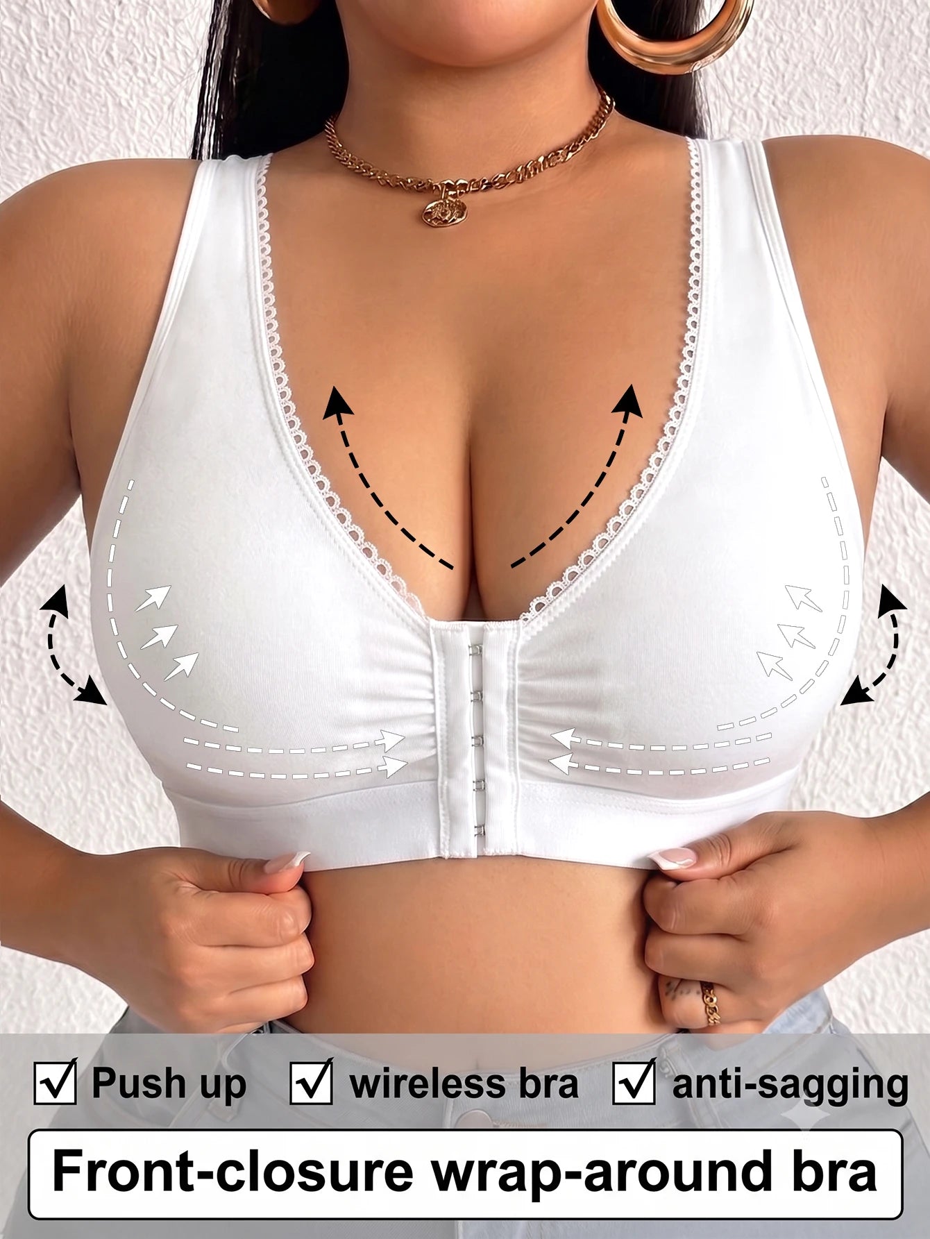 Plus Size Bust Women Bra Full Cup Wireless Unlined Push Up Brassiere Front Closure Anti Sagging Shaping Comfort Bra