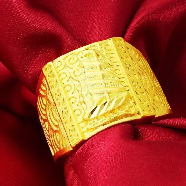 Pure gold ring same style mens AU999 real   24K agate Pixiu God of Wealth adjustable  inlaid jade jewelry