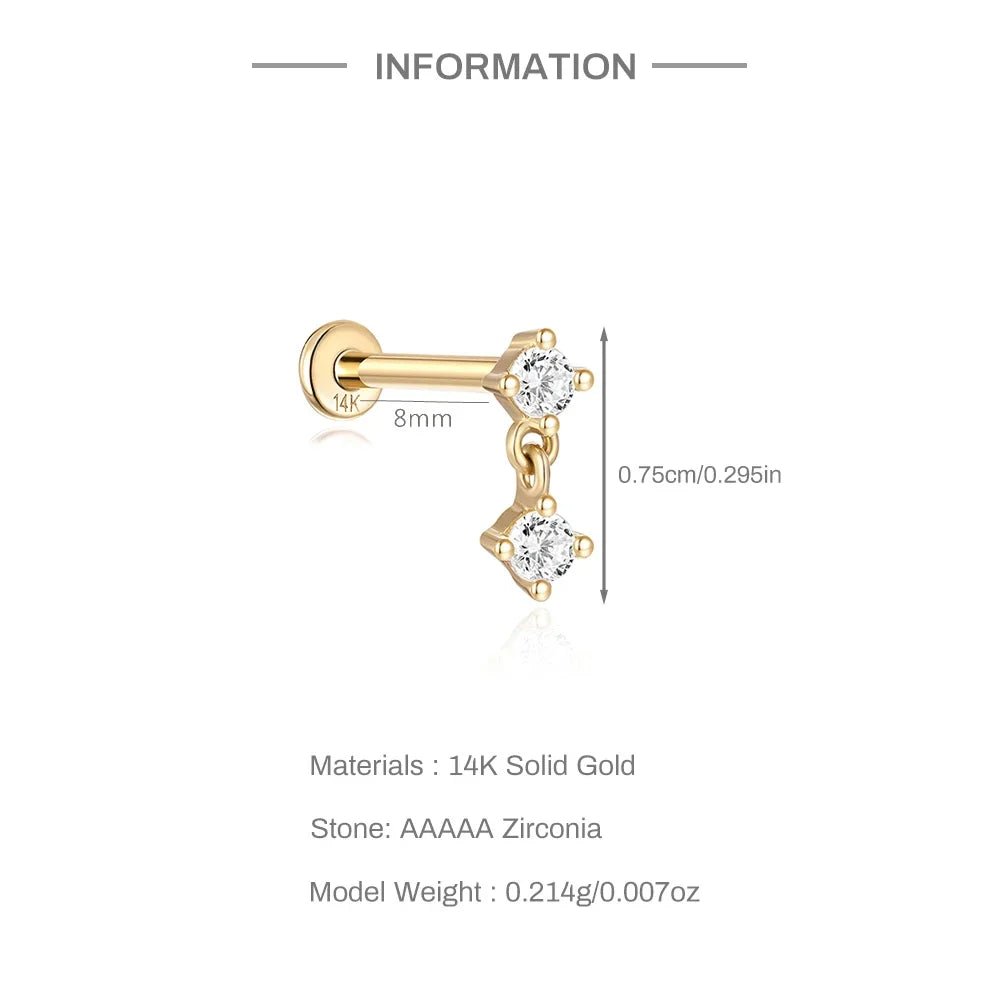 AIDE Single 1piece 14K Solid Gold Jewelry Stud Earring For Women Simple Mini Puncture Earrings Yellow Gold Jewelry Birthday Gift