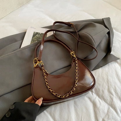 Elegant Ladies Shopping Purse Retro Pu Leather Shoulder Bag French Style Underarm Handbag Chain Clutch Bag Female Crossbody Bag