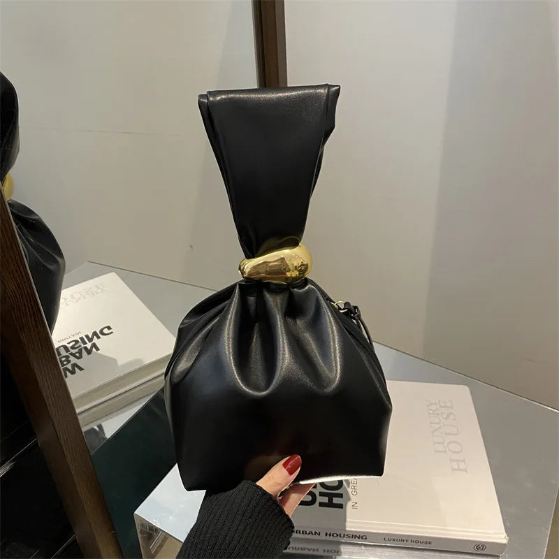 Fashion Pu Leather Women Handbags Vintage Pleated Design Ladies Small Tote Bag Elegant Evening Bags Female Bucket Dinner Purse