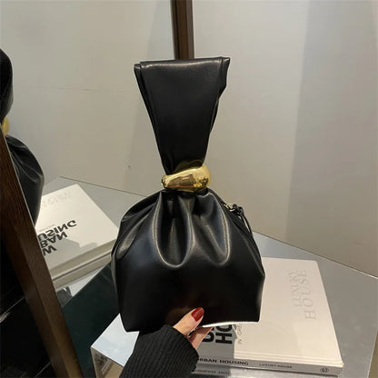 Fashion Pu Leather Women Handbags Vintage Pleated Design Ladies Small Tote Bag Elegant Evening Bags Female Bucket Dinner Purse