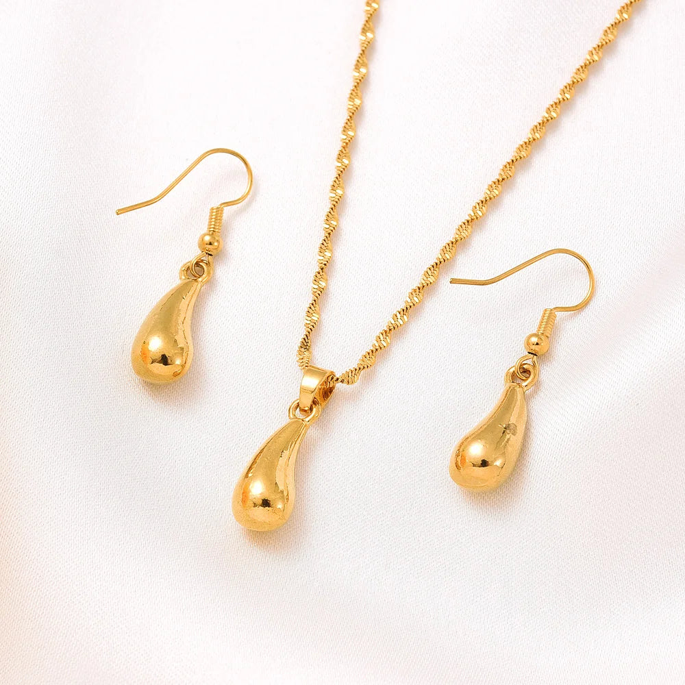 Fashion Gold Color Jewelry for Women Necklace Earrings Set Party Accessories Dubai India Africa Gift