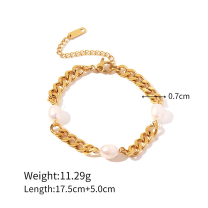Zalman Romantic Pearl Bangles Set for Women Stainless Steel Gold Jewelry Accessories
