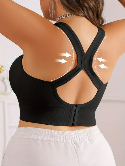 Plus Size Women's Sports Bra with Cross Straps And Padding,Push-Up,Comfortable,High-Elasticity,Breathable,Skin-Friendly