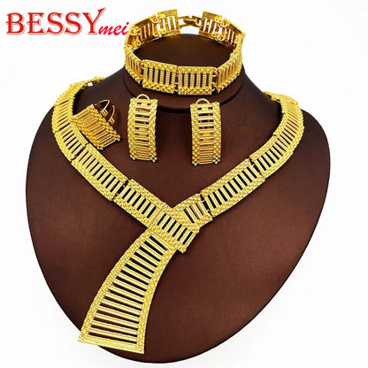 Exaggerate Statement Big Jewelry Set Dubai African Luxury 18K Gold Plated Women Jewellery Set Wedding Party Gift 2025 Trendy New