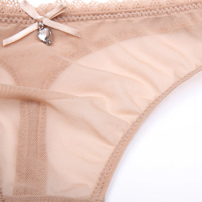 Varsbaby Sexy Lace Unlined Underwear Set Solid Transparent Three Quarters Yarn Thong Plus Size Bra Set