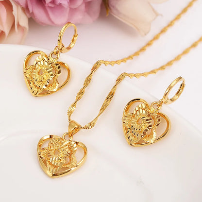 Fashion Gold Color Jewelry for Women Necklace Earrings Set Party Accessories Dubai India Africa Gift