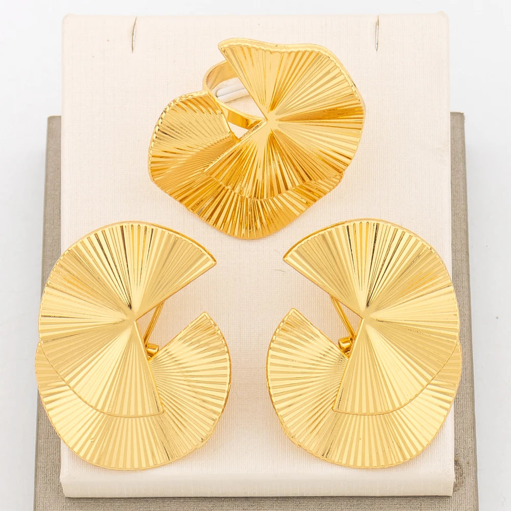 Gold Plated Jewelry Sets for Women Geometry Earrings Adjustable Ring Wedding Jewelry Accessories Fashion Party Weddings Gifts