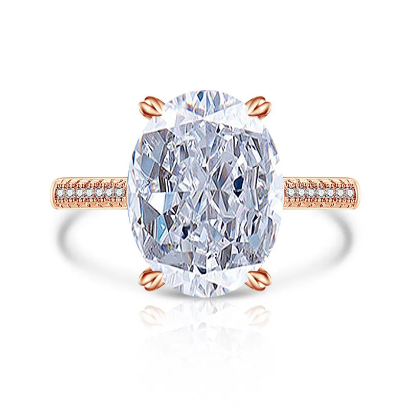 925 Sterling Silver Luxury Atmospheric Sparkle Pigeon Egg Zircon Ladies Ring Rose Gold Jewelry