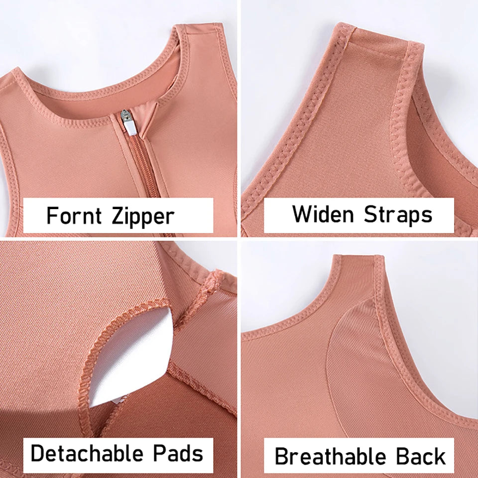 Plus Size Sports Bra Front Closure Longline Bras Padded Workout Crop Tank Top for Running Workout Gym Yoga Vest