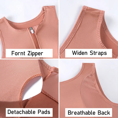 Plus Size Sports Bra Front Closure Longline Bras Padded Workout Crop Tank Top for Running Workout Gym Yoga Vest