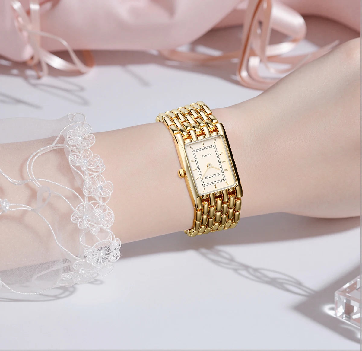 Small Gold Watches for Women - Dainty Analog Quartz Watch for Women - Ladies Watches Square Bracelet Watches for Casual Dress