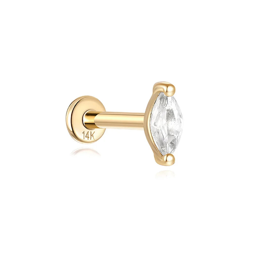 AIDE Single 1piece 14K Solid Gold Jewelry Stud Earring For Women Simple Mini Puncture Earrings Yellow Gold Jewelry Birthday Gift