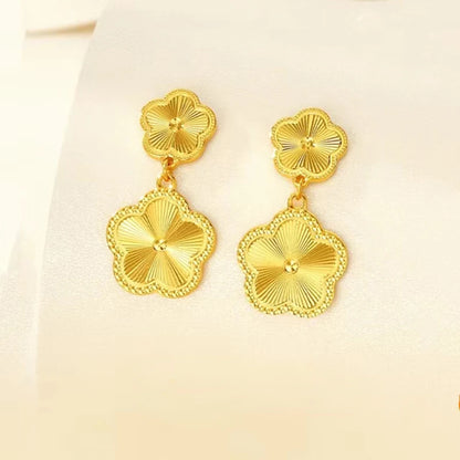 Real Gold 18 K Color Flower Shape Pendant Bracelet Necklace for Women Engagement Birthday Valentine's Day Jewelry Set Gifts