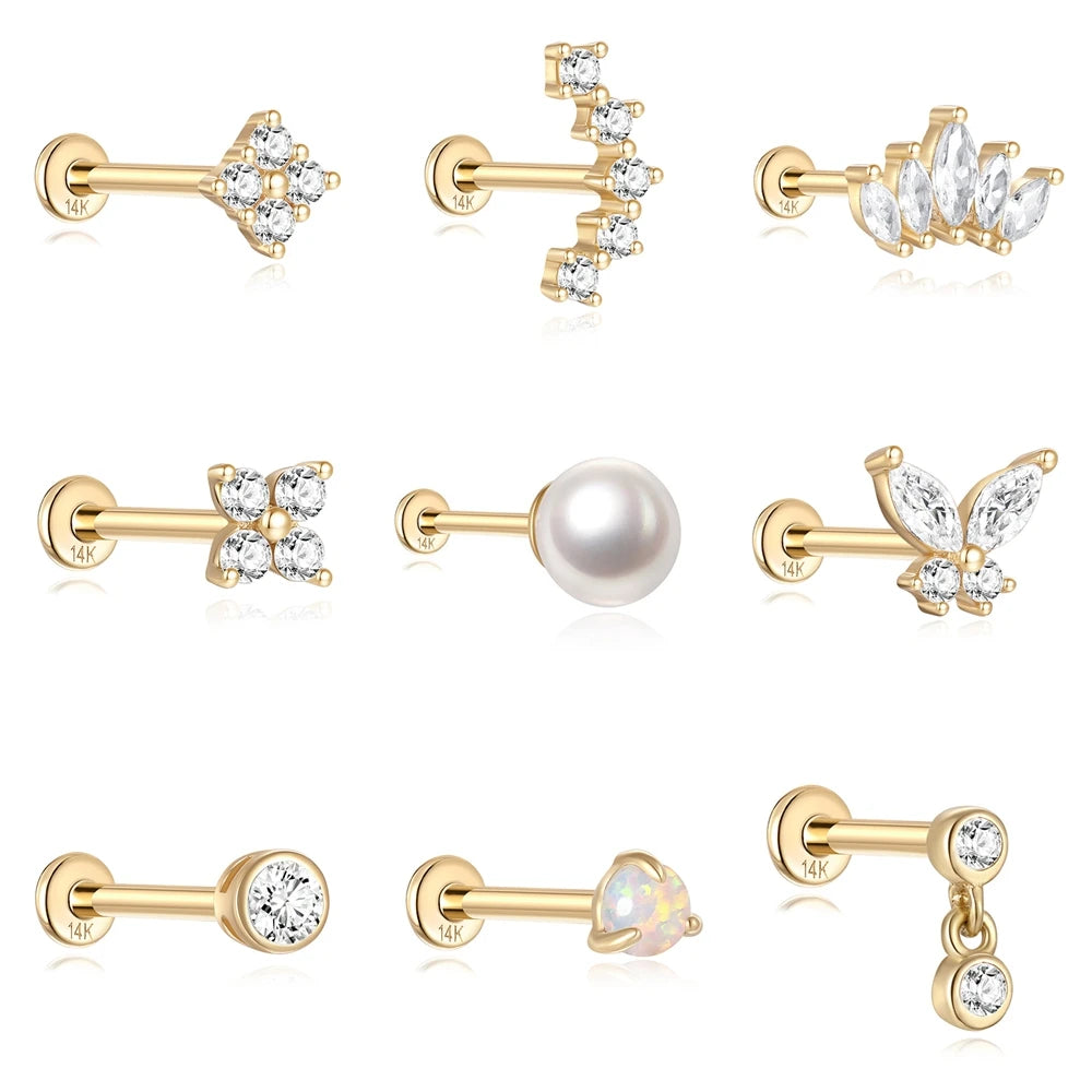 AIDE Single 1piece 14K Solid Gold Jewelry Stud Earring For Women Simple Mini Puncture Earrings Yellow Gold Jewelry Birthday Gift